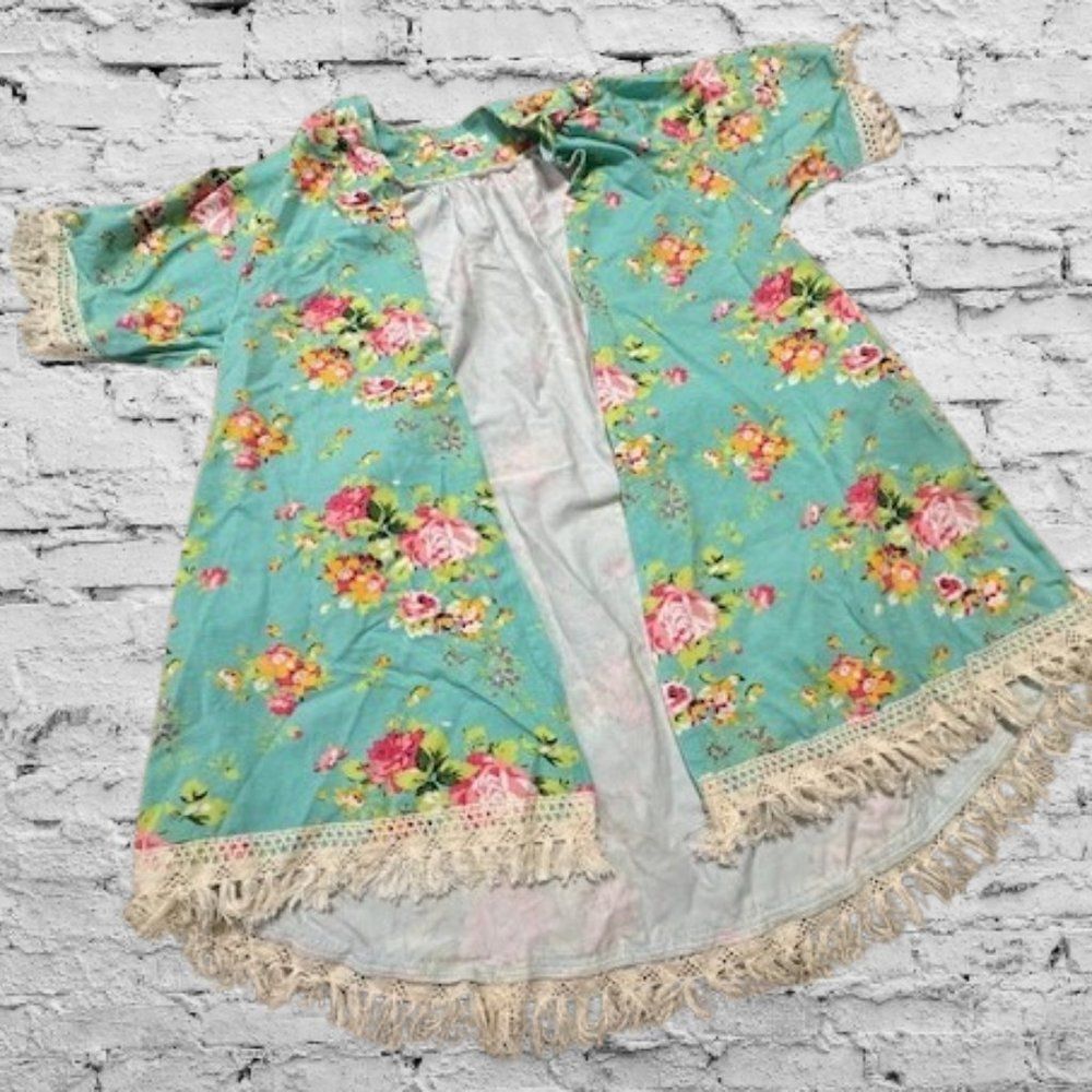 Mint Floral Fringe Cardigan  4119  Oversized Fits 3T - 9 years  NWT Boutique